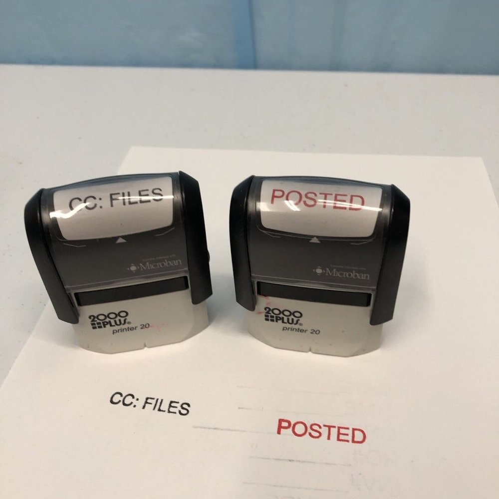2Pc Set CC: FILES POSTED Pre-Inked Rubber Stamp Business Office Self Inking